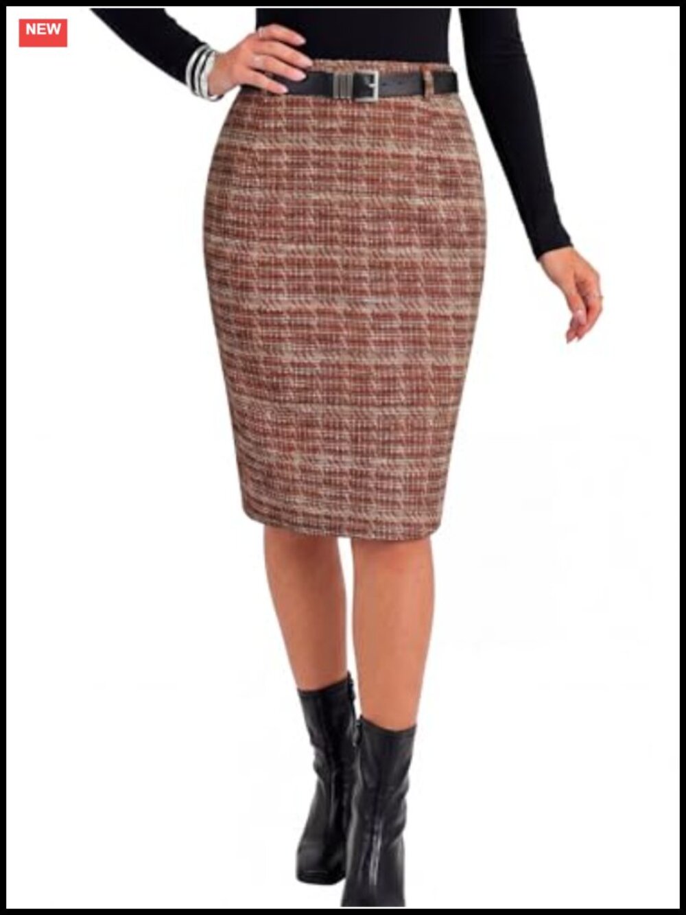 Plaid High Waist Mini Pencil Skirt Back Slit Bodycon Wear to Work
